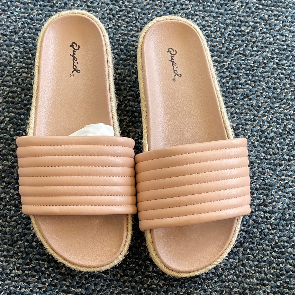 Qupid Women's Nude Slide Sandals